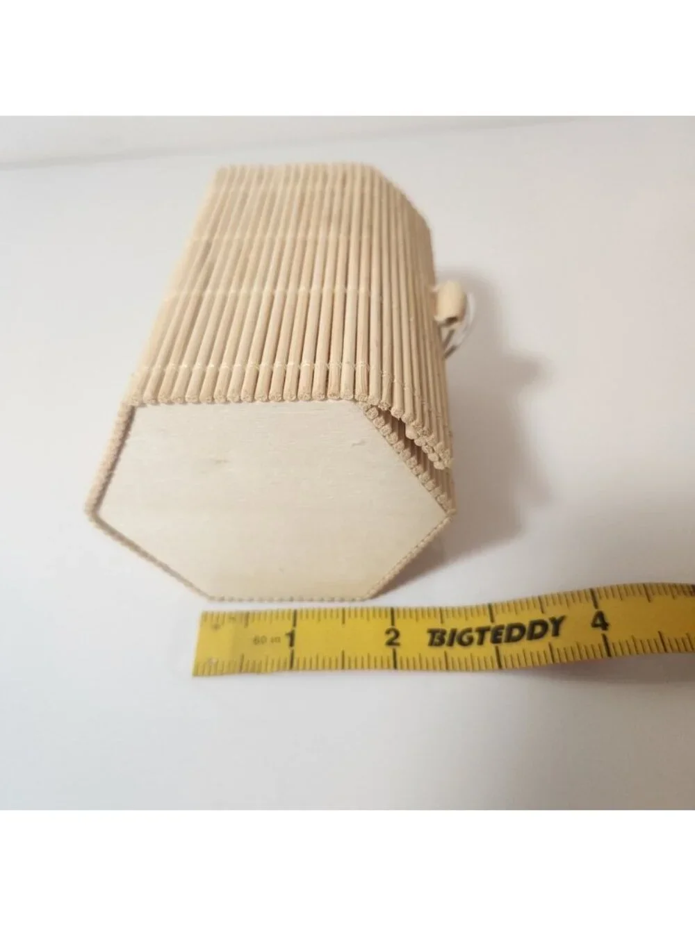 Natural Bamboo Slat Trinket Box Hexagon Small Jewelry Keepsake Case Boho Decor